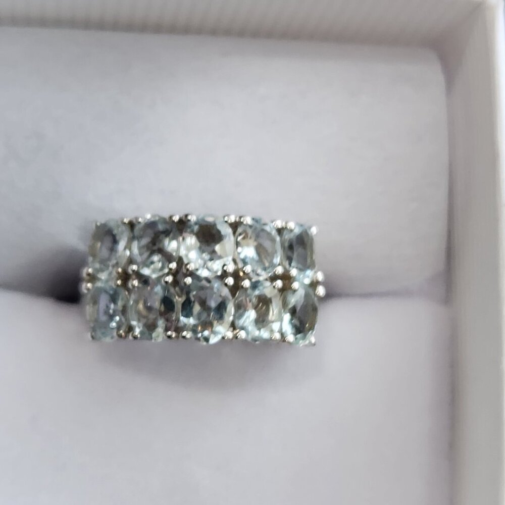 New 10 Stone 2.55 Ct Natural Aquamarine Gemstone Ring  In Sterling Silver Sz 6